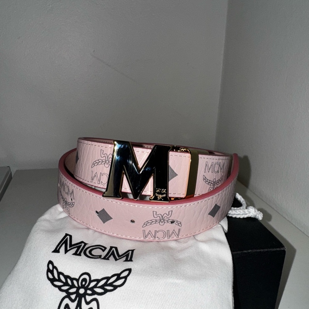 MCM Pink Belt with Gold Buckle